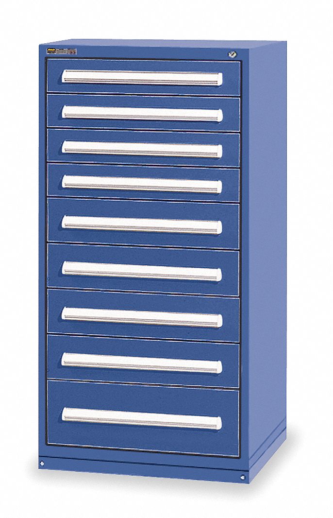 Modular Drawer Cabinet: 30 in x 27 3/4 in x 59 in, 9 Drawers, 156 Compartments, Dark Blue