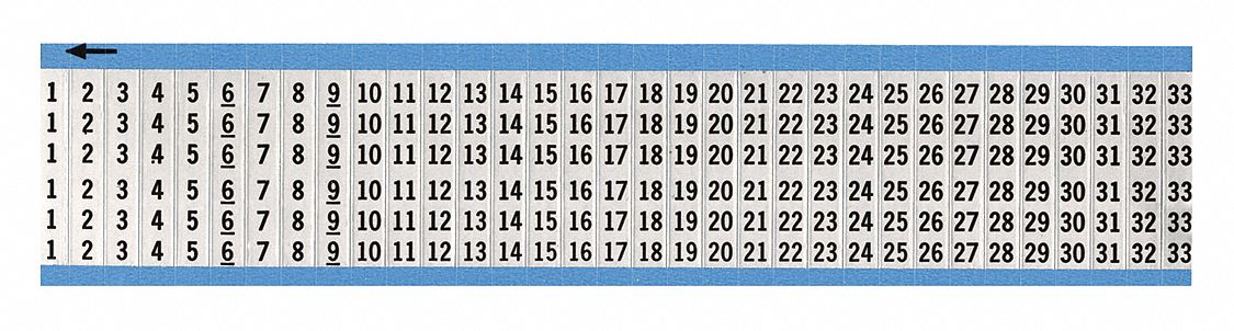 Wire Marker: 1 to 33, Black on Silver, 825 Labels, Aluminum Foil, -40°F to 248°F, 25 PK