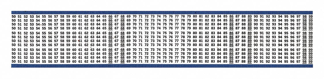 Wire Marker: 50 to 99, Black on White, 15, 000 Labels, Vinyl, -40°F to 212°F, 25 PK