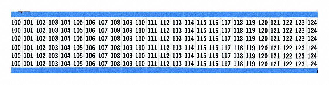 Wire Marker: 100 to 124, Black on White, 625 Labels, Vinyl Cloth, -40°F to 176°F, 25 PK