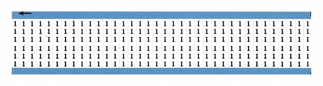 Wire Marker: 1, Black on White, 900 Labels, Vinyl Cloth, -40°F to 176°F, 25 PK