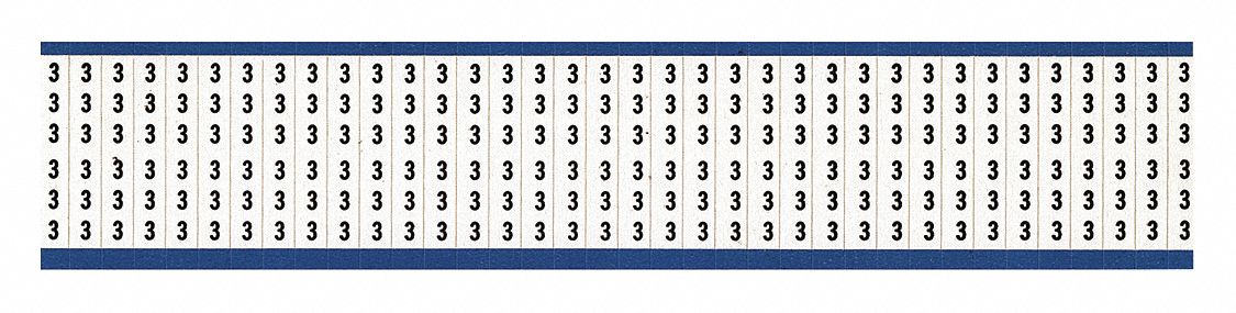 Wire Marker: 3, Black on White, 900 Labels, Vinyl Cloth, -40°F to 176°F, 25 PK