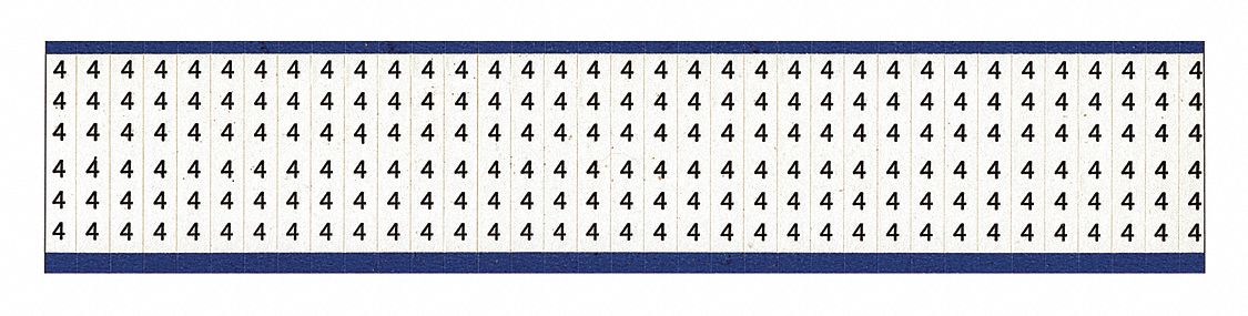 Wire Marker: 4, Black on White, 900 Labels, Vinyl Cloth, -40°F to 176°F, 25 PK