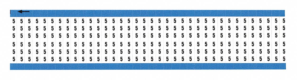 Wire Marker: 5, Black on White, 900 Labels, Vinyl Cloth, -40°F to 176°F, 25 PK