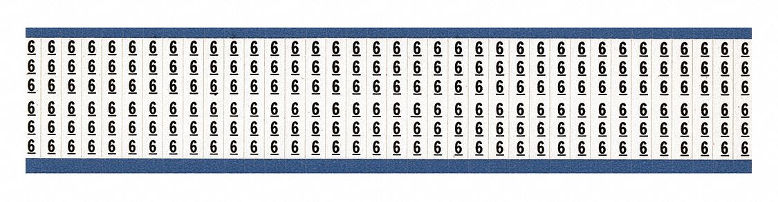 Wire Marker: 6, Black on White, 900 Labels, Vinyl Cloth, -40°F to 176°F, 25 PK
