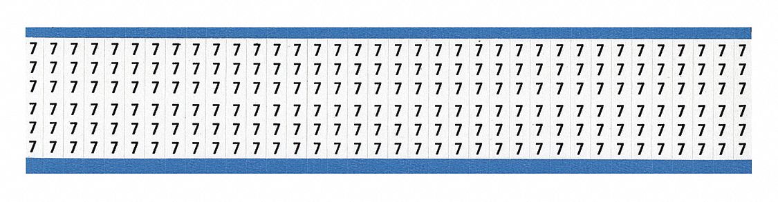 Wire Marker: 7, Black on White, 900 Labels, Vinyl Cloth, -40°F to 176°F, 25 PK