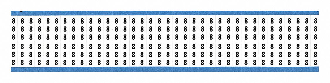 Wire Marker: 8, Black on White, 900 Labels, Vinyl Cloth, -40°F to 176°F, 25 PK