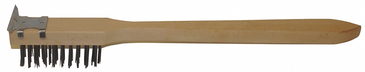 Scraper: 20 in Overall Lg, Carbon Steel Bristles, 1 in Bristle Lg, Wood Handle, Tan