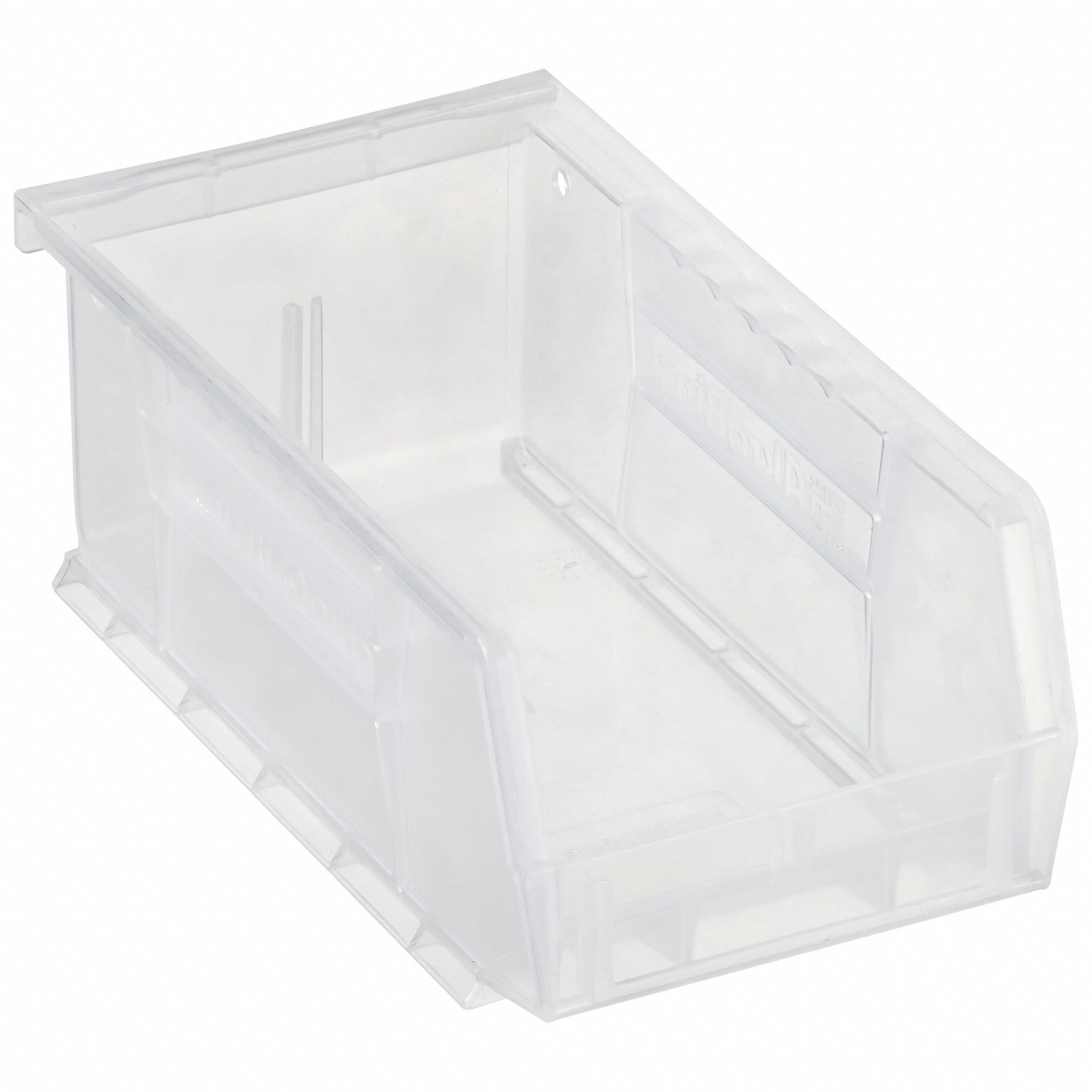 HANG AND STACK BIN, 4⅛ IN X 7⅜ IN X 3 IN, CLEAR, LABEL HOLDERS, 10 LB LOAD CAPACITY