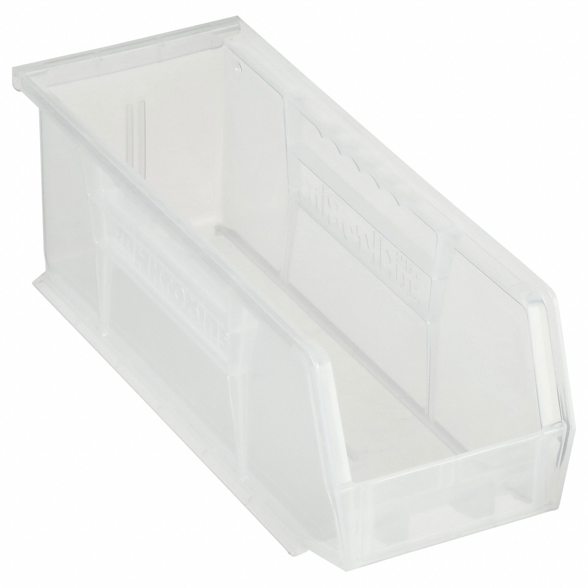 HANG AND STACK BIN, 4⅛ IN X 10⅞ IN X 4 IN, CLEAR, LABEL HOLDERS, 30 LB LOAD CAPACITY