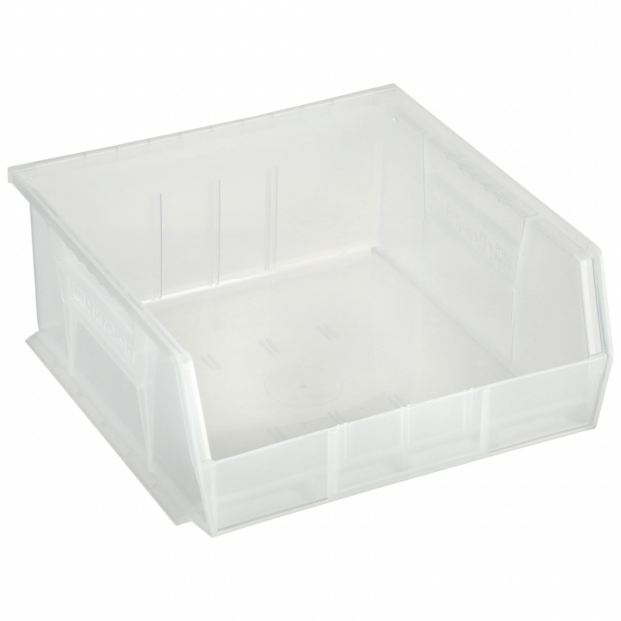 HANG AND STACK BIN, 11 IN X 10⅞ IN X 5 IN, CLEAR, LABEL HOLDERS, 50 LB LOAD CAPACITY