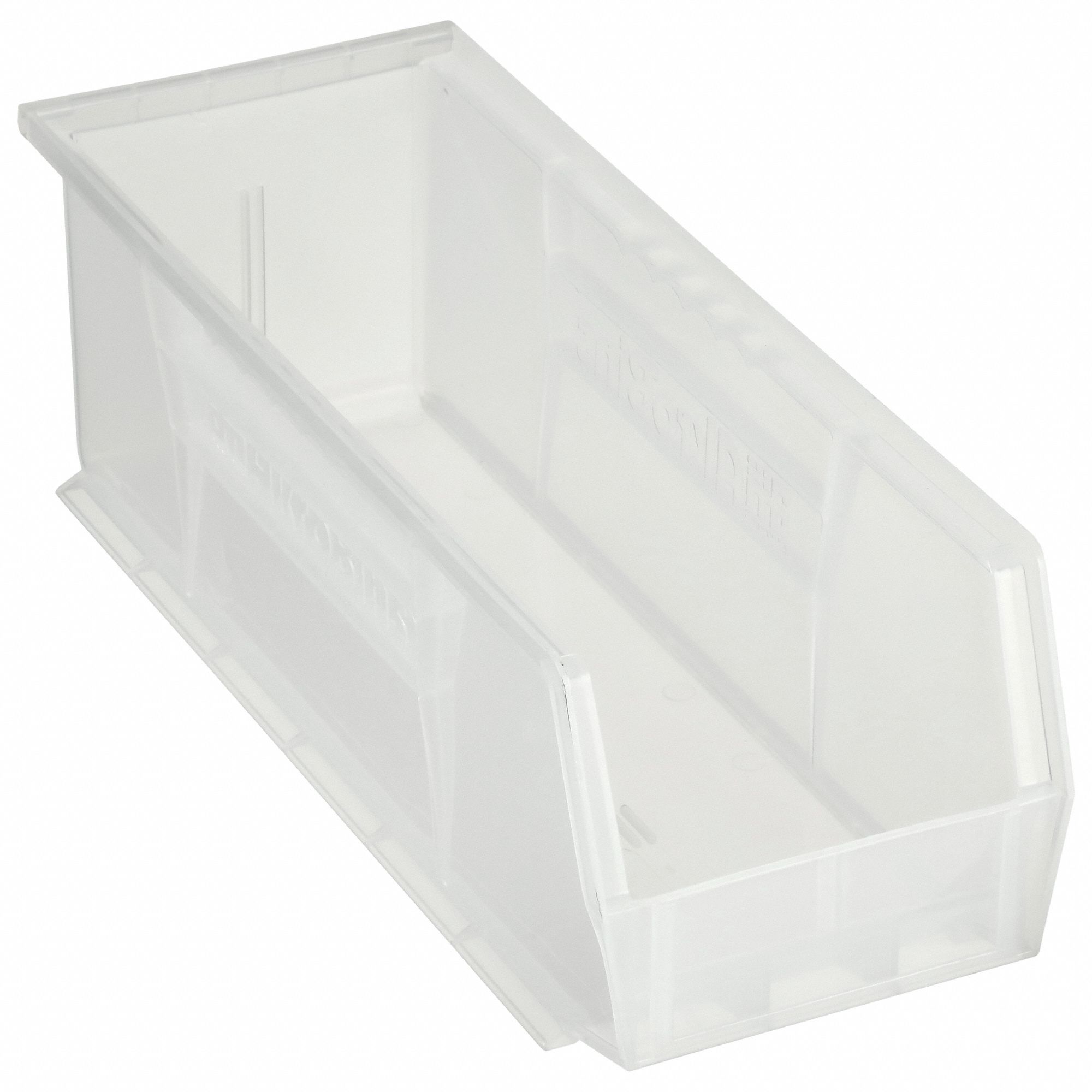 HANG AND STACK BIN, 5½ IN X 14¾ IN X 5 IN, CLEAR, LABEL HOLDERS, 50 LB LOAD CAPACITY
