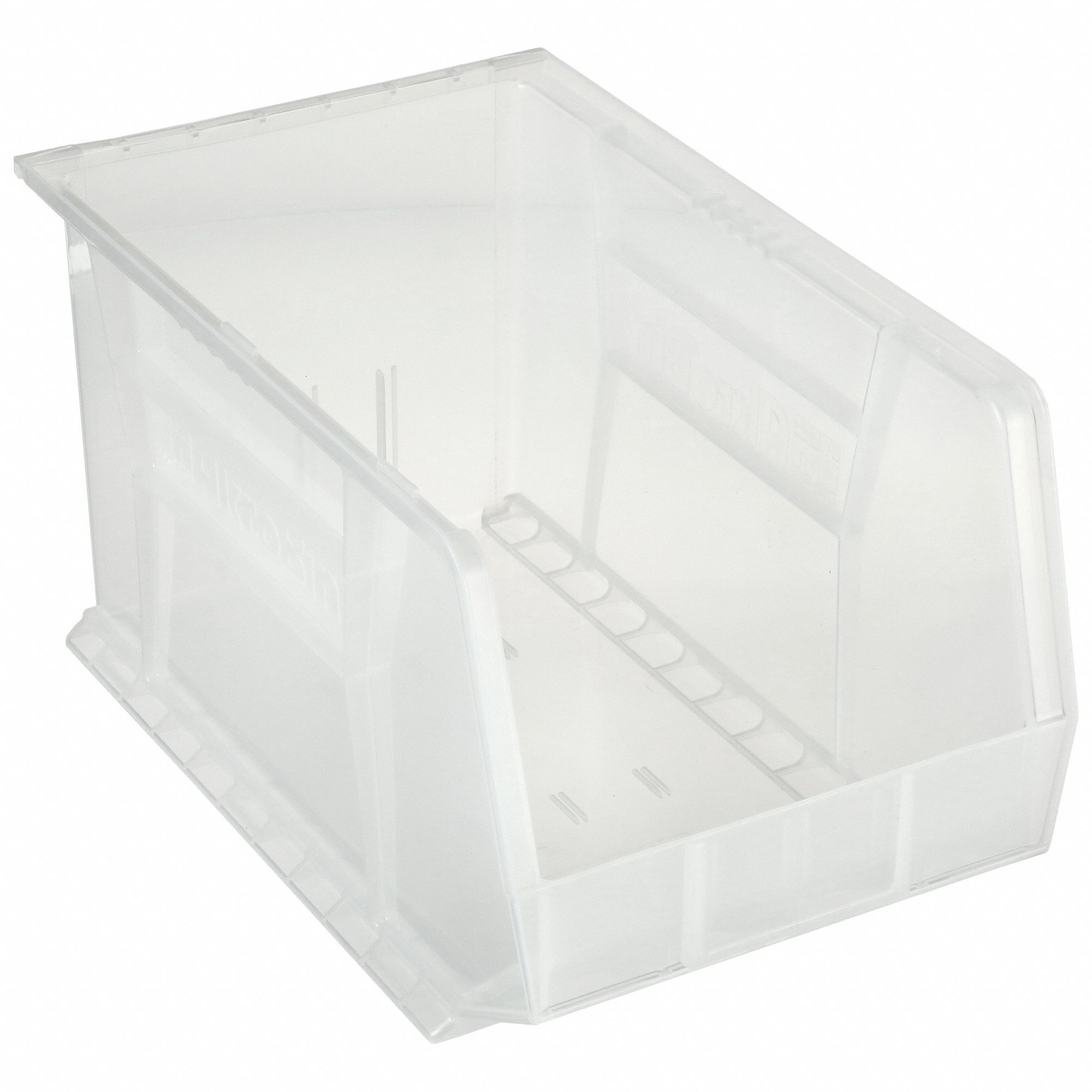 HANG AND STACK BIN, 11 IN X 18 IN X 10 IN, CLEAR, LABEL HOLDERS, 60 LB LOAD CAPACITY