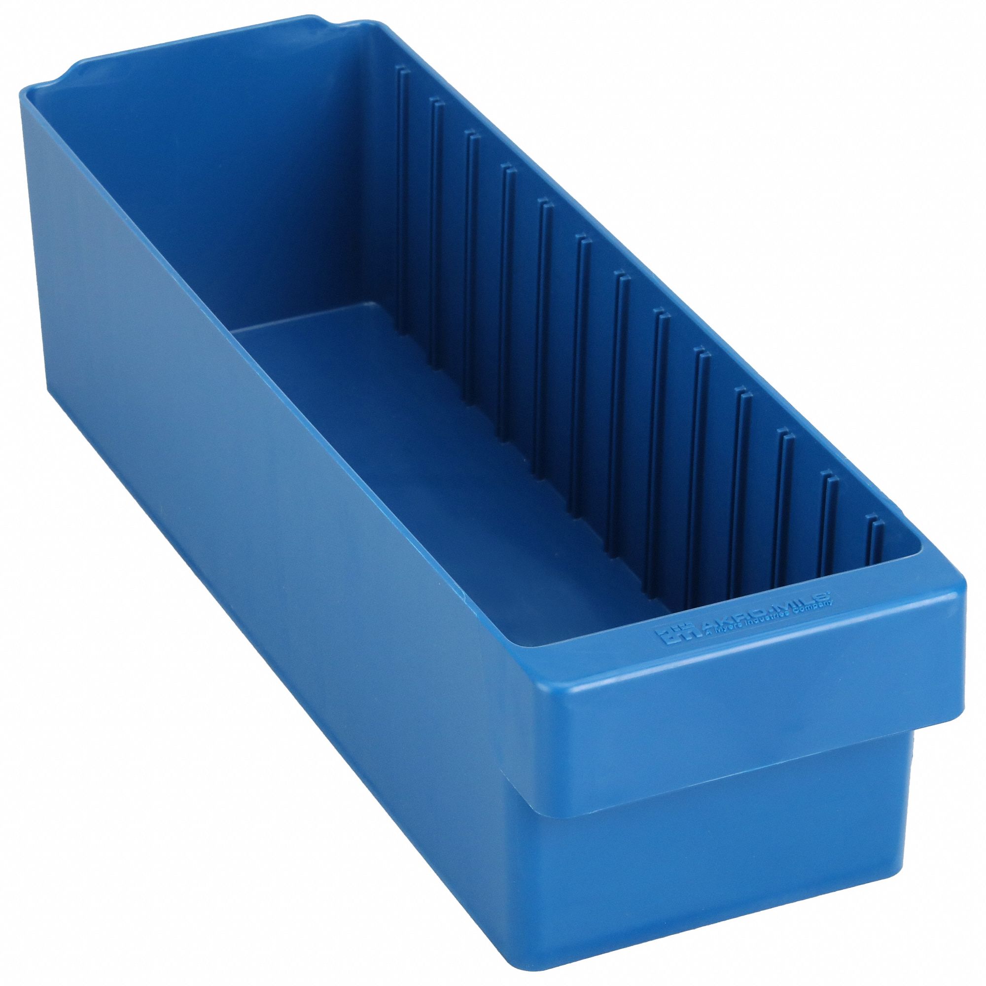 Drawer Bin: 18 in Overall Lg, 5 5/8 in x 4 5/8 in, Blue, Stacking Capable, 0 Dividers