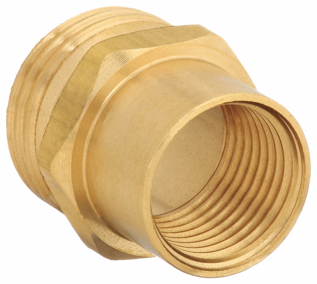 GARDEN HOSE ADAPTER, ½ X ¾ IN FITTING, FEMALE X MALE, RIGID, 33 MM OVERALL L