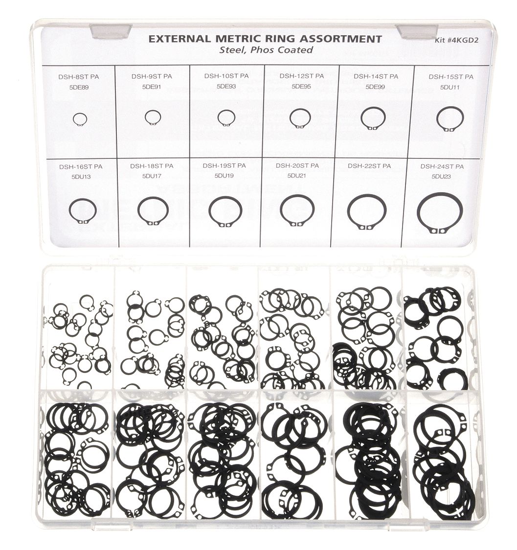 RETAINING RING ASSORTMENT, STEEL, BLACK PHOSPHATE, 240 PIECES, 12 SIZES