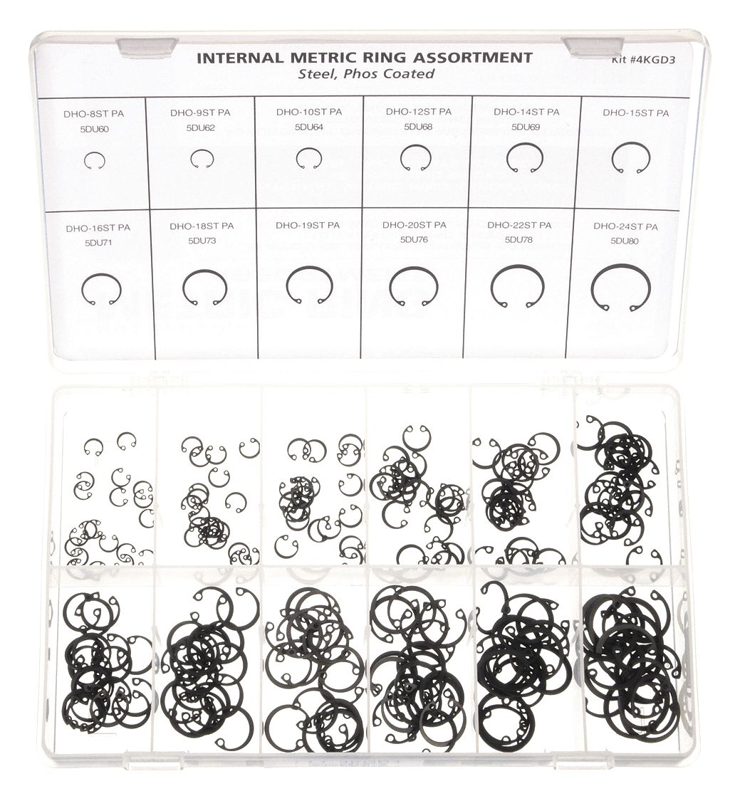 RETAINING RING ASSORTMENT, 240 PIECES, METRIC, HOUSING RING, STEEL, BLACK PHOSPHATE, 240 PIECES