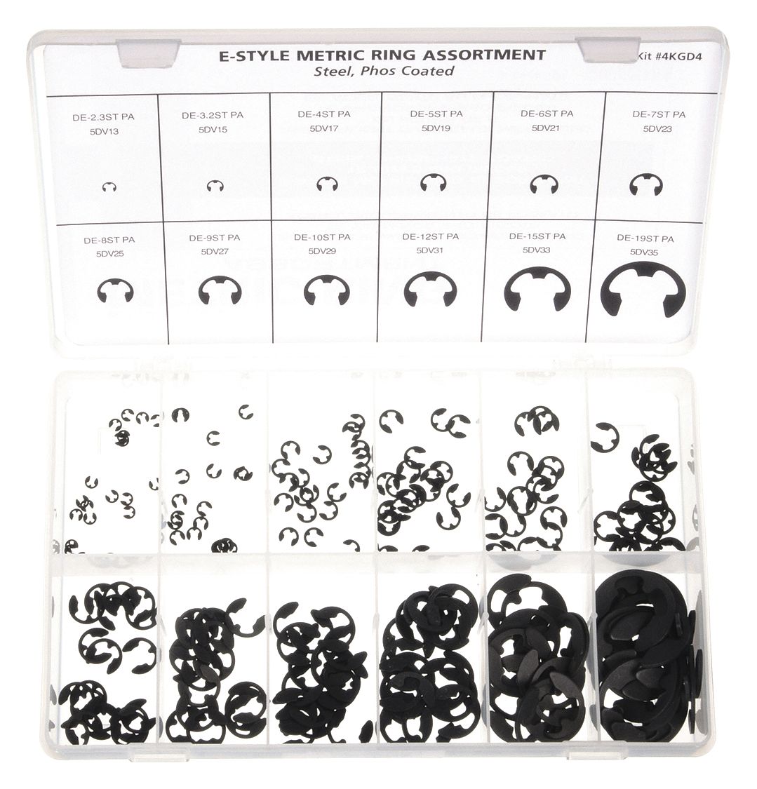 RETAINING RING ASSORTMENT, STEEL, BLACK PHOSPHATE, 240 PIECES, 12 SIZES