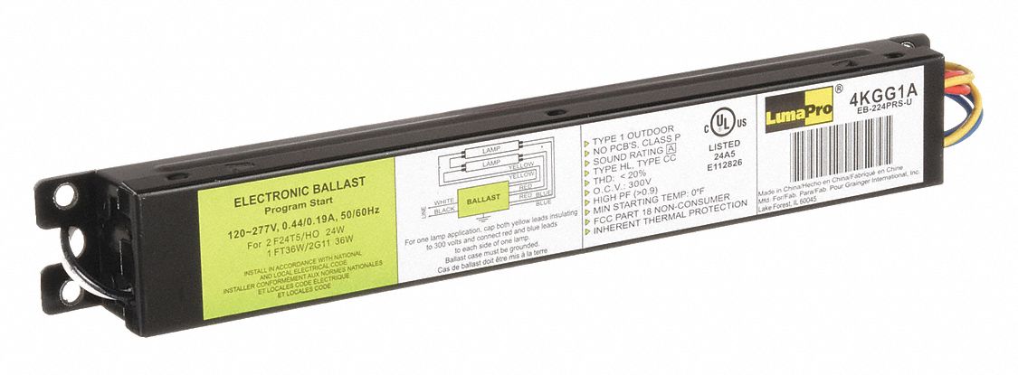 FLUORESCENT BALLAST, T5, 120 TO 277V AC, 2 BULBS SUPPORTED, 39 W BULB MAX