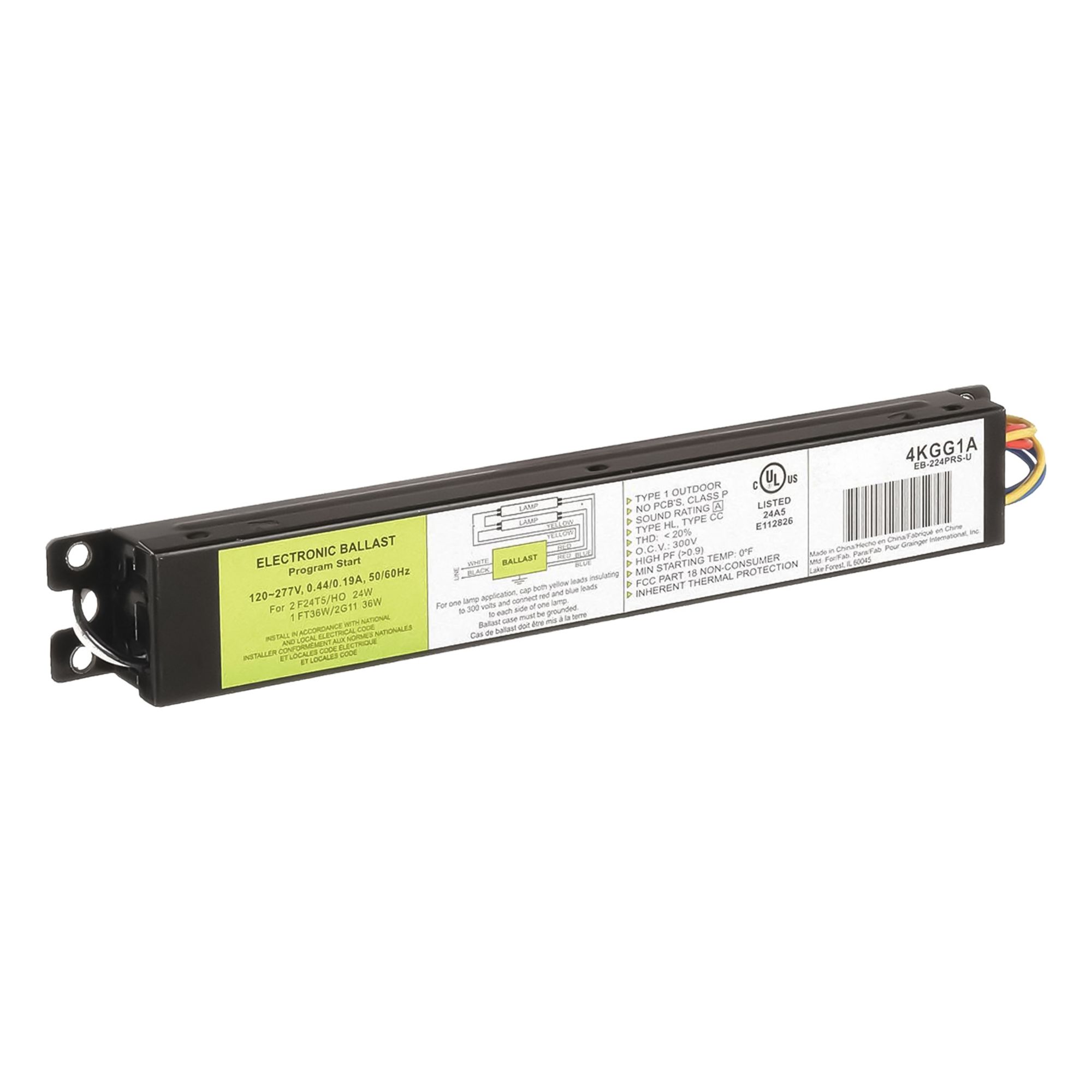 Fluorescent Ballast: 120 to 277V AC, 1/2 Lamps Supported, 39 W Bulb Watt