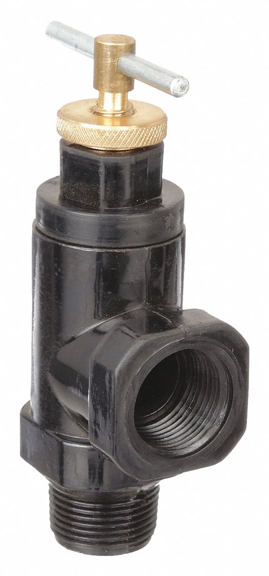 Valve: MNPT x FNPT, 3/4 in x 3/4 in, Nylon, 150 psi Max. Op Pressure, 5°C to 180°F