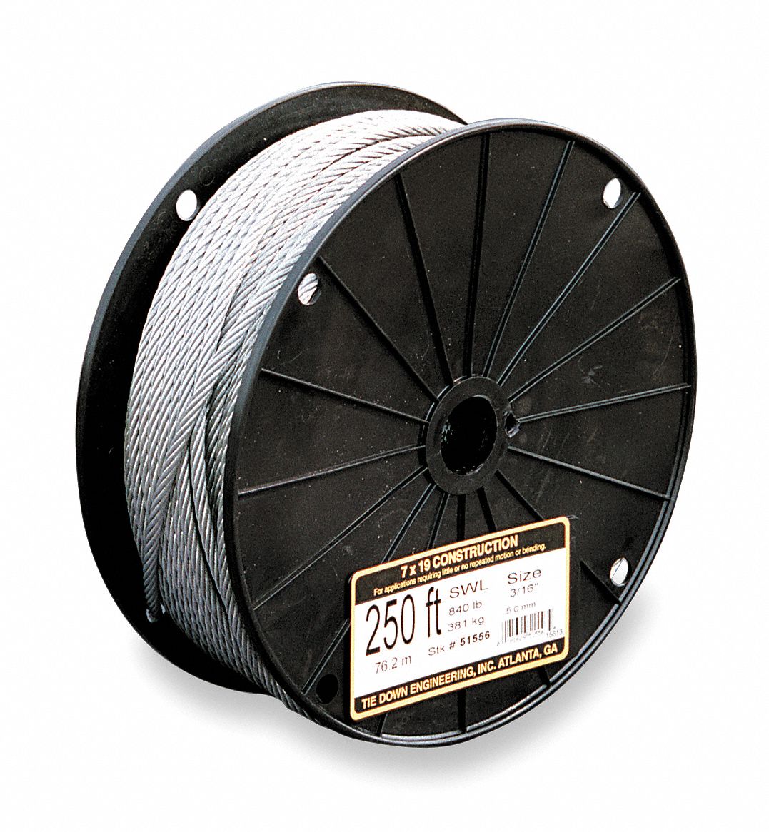 Tie Down Engineering Cable Galvanized Steel 7 X 7 1 8 In Cable Size 1 8 In Outside Dia 340 Lb 500 Ft 4kh26 Grainger