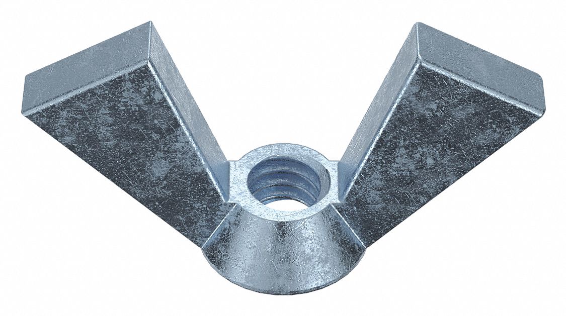 Wing Nut: 1/4"-20 Thread Size, Steel, Zinc-Plated, 1 7/64 in Max Wing Span, 2, 000 PK