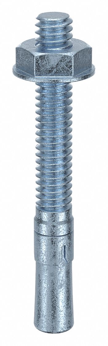 Wedge Anchor: 2 1/4 in Overall Lg, 1/4 in Dia, 1/4"-20 Thread Size, Steel, 100 PK