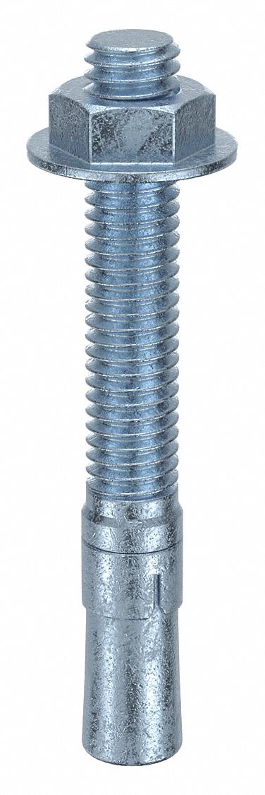 Wedge Anchor: 3 in Overall Lg, 3/8 in Dia, 3/8"-16 Thread Size, Steel, Steel, 50 PK