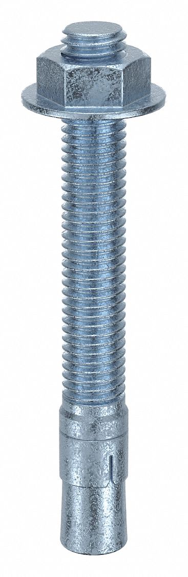 Wedge Anchor: 4 1/4 in Overall Lg, 1/2 in Dia, 1/2"-13 Thread Size, Steel, 50 PK