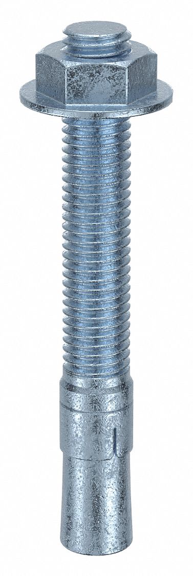 Wedge Anchor: 5 in Overall Lg, 5/8 in Dia, 5/8"-11 Thread Size, Steel, Steel, 25 PK