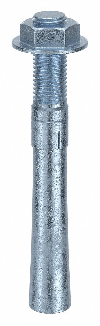 Wedge Anchor: 8 in Overall Lg, 7/8 in Dia, 7/8"-9 Thread Size, Steel, Steel, 10 PK