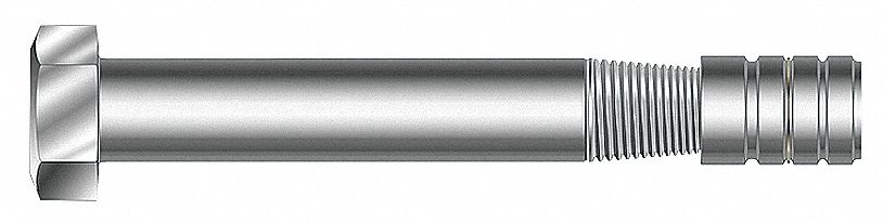 Bolt Anchor: 1" Thread Size, 7 1/4 in Overall Lg, 1 in Dia, Zinc Alloy, Zinc Plated, Screw, 10 PK