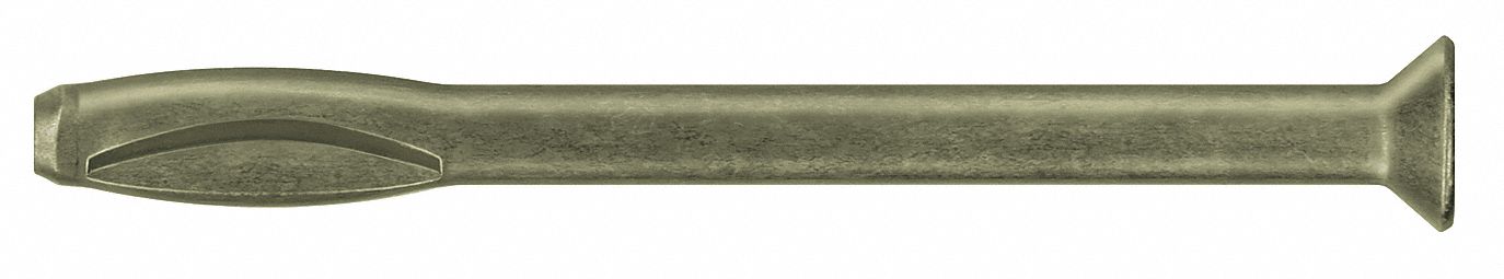 Hammer Drive Anchor: 1/4 in Dia, 3 1/2 in Overall Lg, Flat, Steel, Zinc Plated, 100 PK