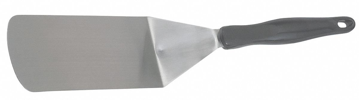 Hamburger Turner: Stainless Steel, 8 1/4 in Blade Lg, 2 7/8 in Blade Wd, Rounded Edge