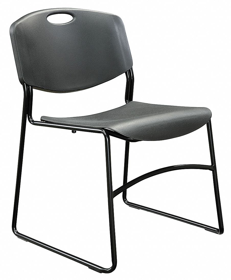 Stacking Chair: Plastic Seat, Steel Frame, Seat Color Black, Frame Color Black