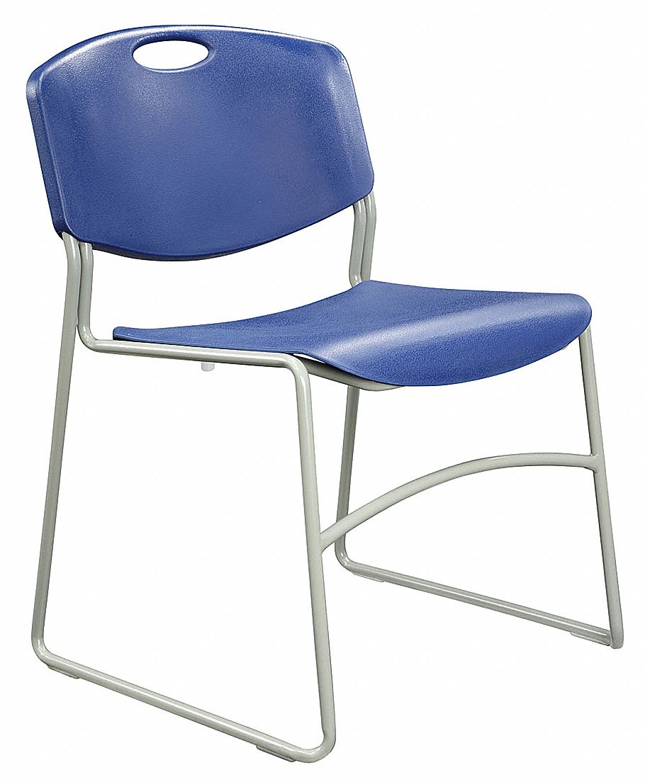 Stacking Chair: Plastic Seat, Steel Frame, Seat Color Blue, Frame Color Gray