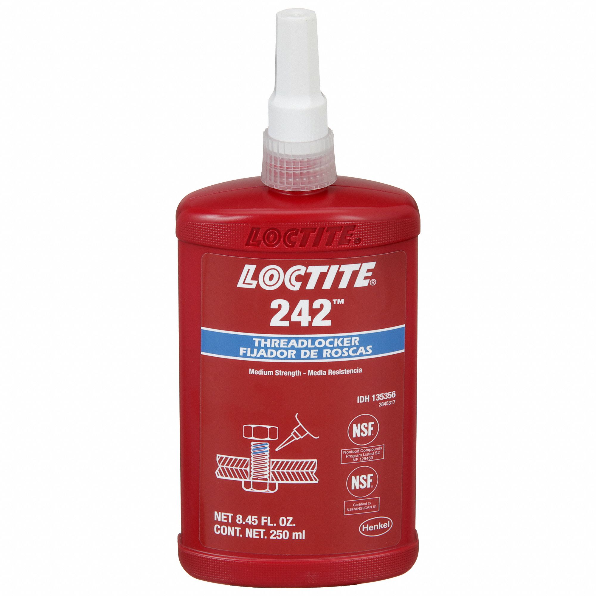 LOCTITE, 242, Blue, Medium-Strength Threadlocker - 4KL40