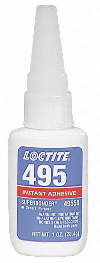 INSTANT ADHESIVE, 495, PLASTICS, 1 OZ BOTTLE, CLEAR, THIN LIQUID, 50 G/L AND UNDER