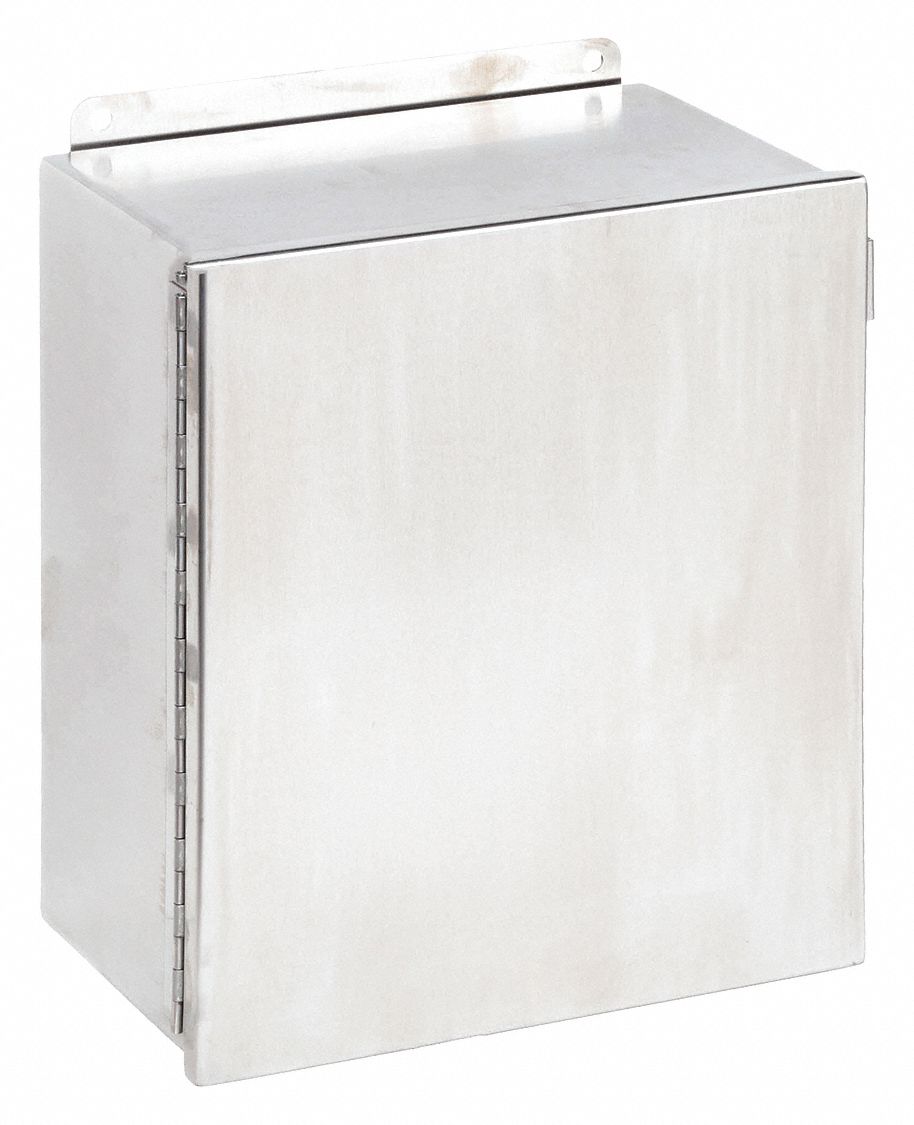 Enclosure: 316 Stainless Steel, 12 in x 10 in x 6 in, NEMA 12/13/4/4X, Solid Cover, Hinged