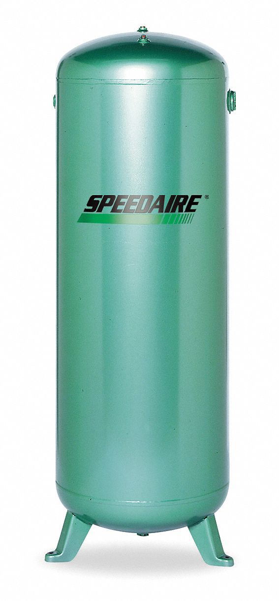 Air Tank: 120 gal Tank Capacity, 200 psi Max Op Pressure, Vertical, 26.5 in Overall Lg