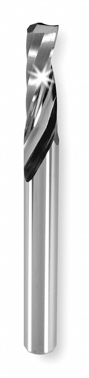 ROUTING END MILL, SPIRAL O-FLUTE DOWNCUT, SOLID CARBIDE, 2 IN L, 1/16 IN DIA, RIGHT-HAND