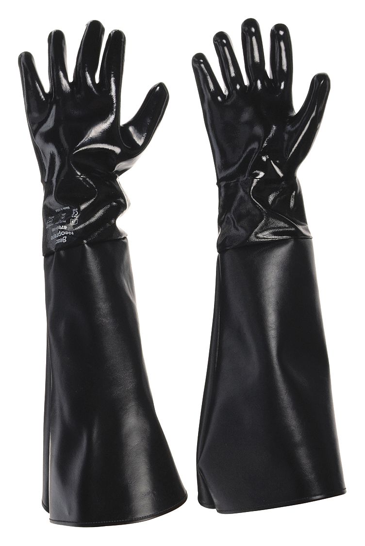 Blasting Glove Set: Left/Right Hand, 6 in Dia x 24 in L, Rubber, 1 PR