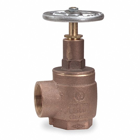 Angle Hose Valve: FNPT, FNPT, 1 1/2 in Inlet Size, 1-1/2 in Outlet Size, Brass
