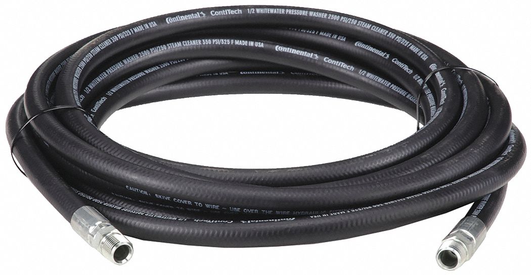 STEAM CLEANER/PRESSURE WASHER HOSE, ½ IN ID, 30 FT L, CHLORINATED POLYETHYLENE, BLACK, 2,500 PSI