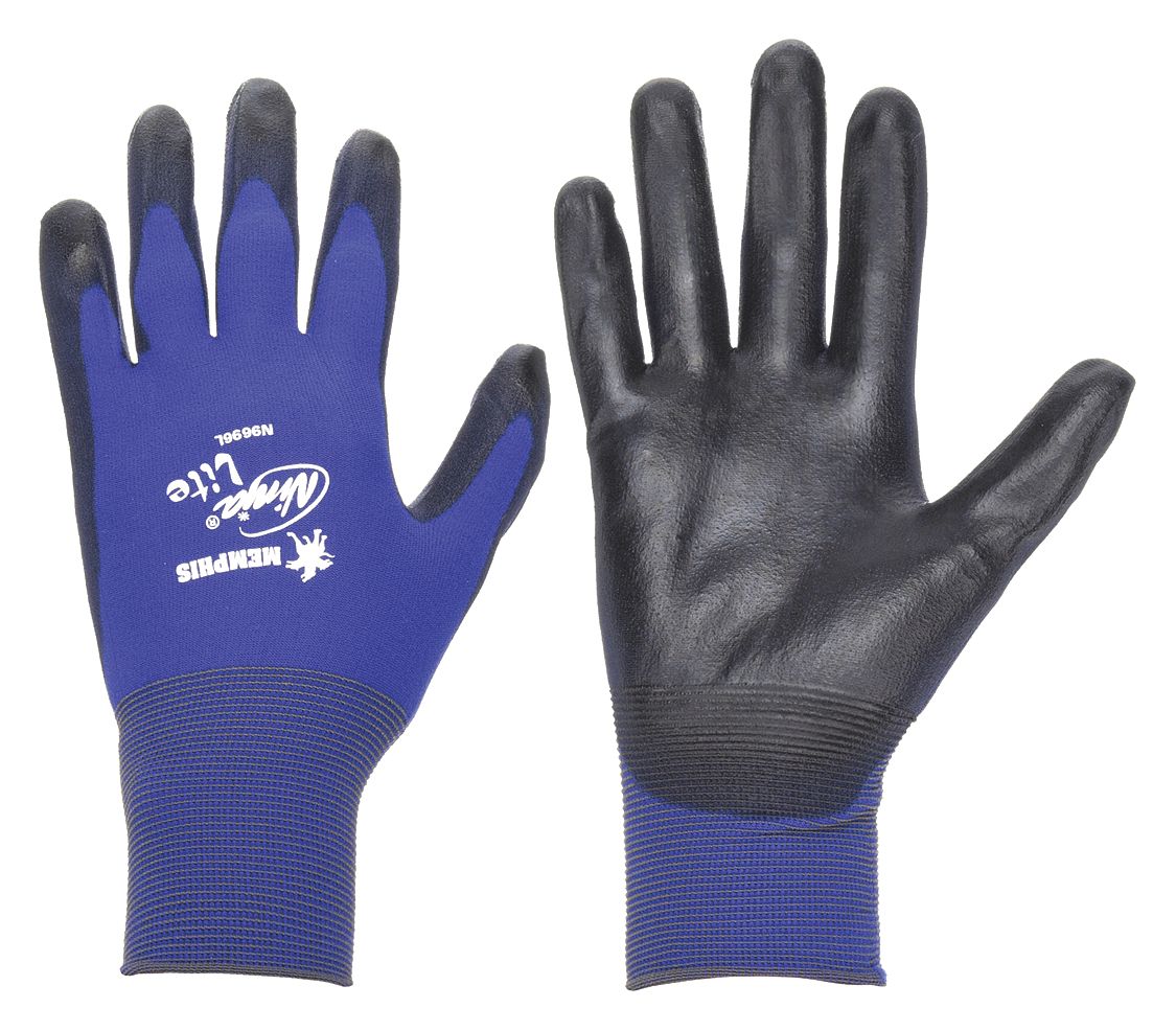 COATED GLOVES,PUR,NYLON,XL,BLACK/BLUE,PR