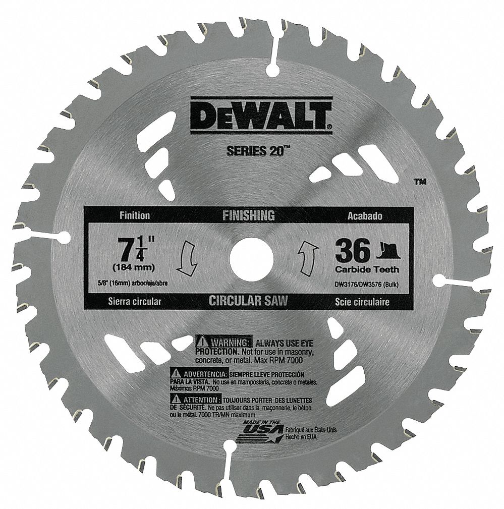 DEWALT Circular Saw Blade 7 1 4 in Blade Dia. 36 Teeth 0.063 in Cut Wd 5 8 in Arbor Size