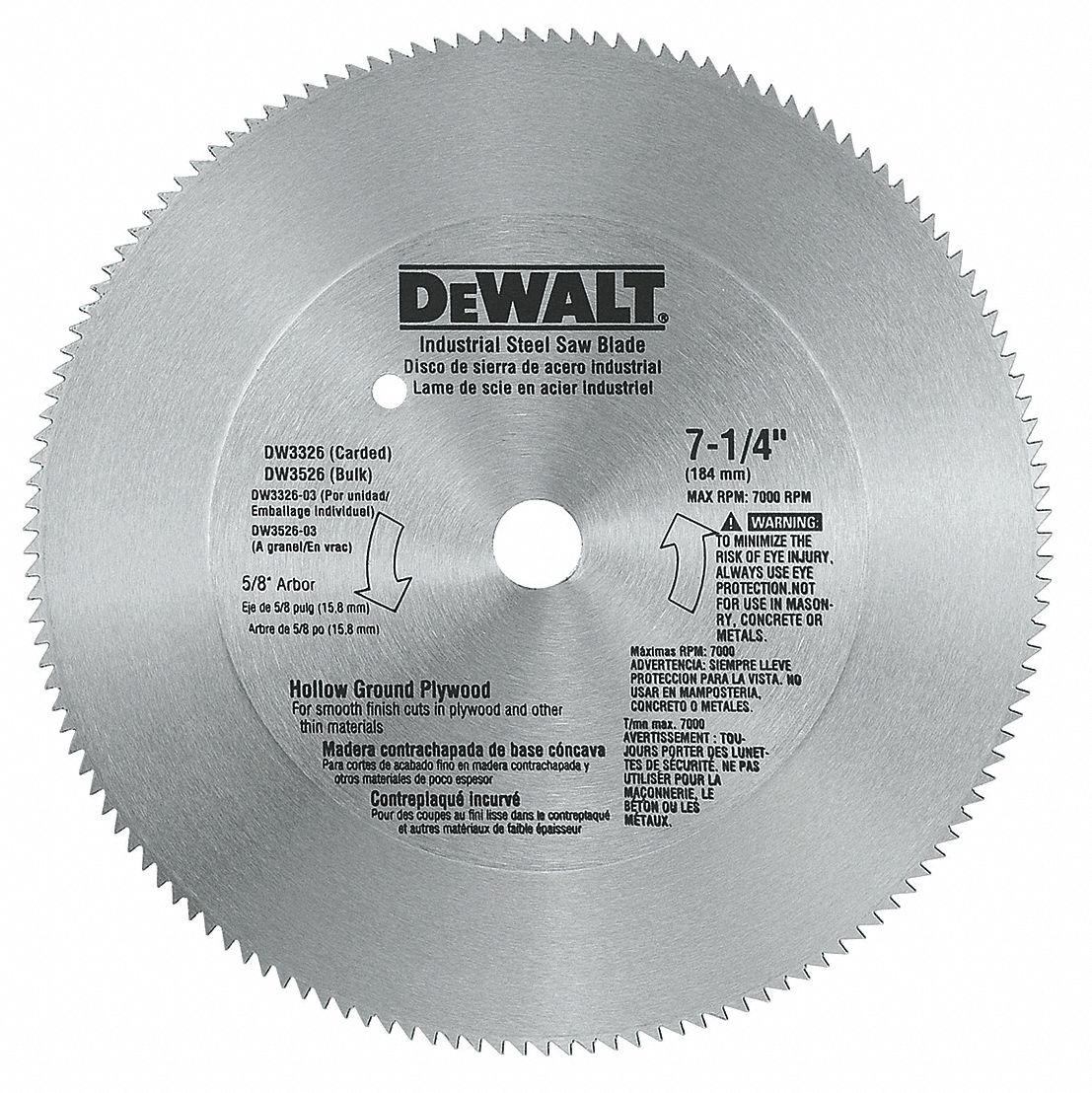 DEWALT Circular Saw Blade, Plywood Materials Cut, 7 1/4 in Blade Dia