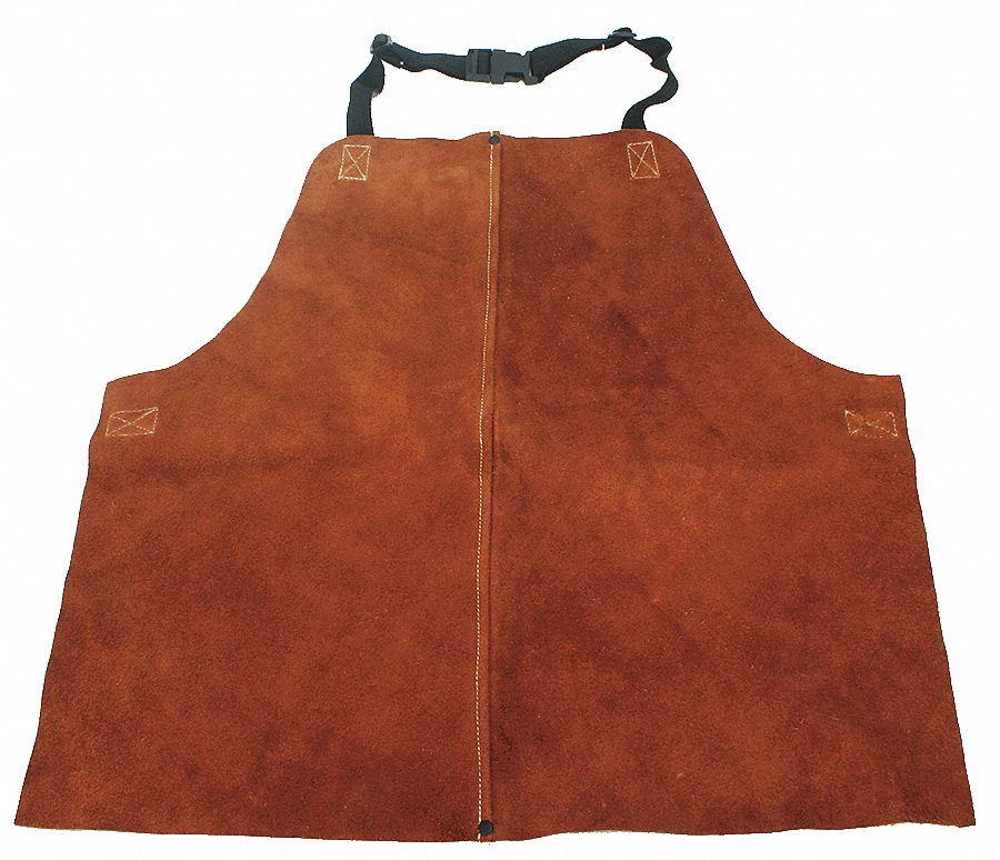 WELDING BIB APRON, 18 X 24 IN, BROWN, COWHIDE LEATHER, ADJUSTABLE BUCKLE