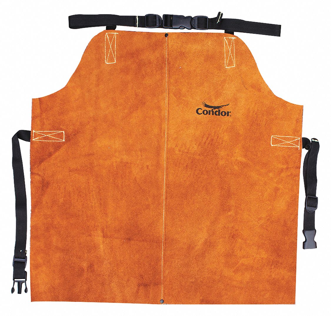 WELDING BIB APRON, 24 X 24 IN, BROWN, COWHIDE LEATHER, ADJUSTABLE BUCKLE